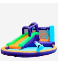 Château Aquatique Gonflable - Magic Island - Surface 480x380x190 cm - souffleur et sac de rangement inclus