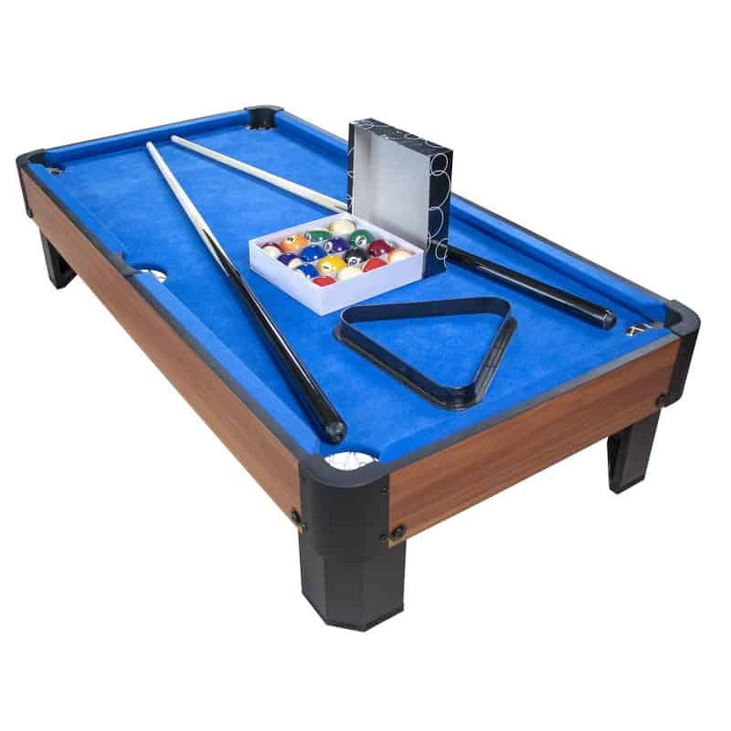 Billard de table avec accessoires - Kit Billard Compact de bureau ou salle de jeu, 102 x 51 x 22.5 cm - Marron et Tapis Bleu