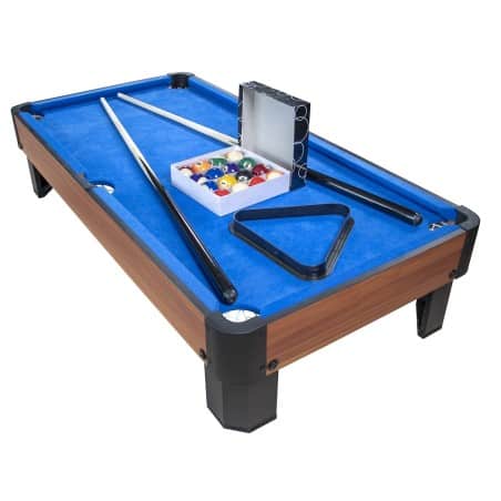 Billard de table avec accessoires - Kit Billard Compact de bureau ou salle de jeu, 102 x 51 x 22.5 cm - Marron et Tapis Bleu