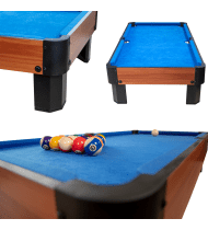 Billard de table avec accessoires - Kit Billard Compact de bureau ou salle de jeu, 102 x 51 x 22.5 cm - Marron et Tapis Bleu