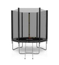 Trampoline de Jardin Deluxe ø185cm Noir - avec Filet de sécurité, Tapis de saut, Coussin de protection, Echelle