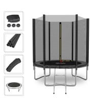 Trampoline de Jardin Deluxe ø185cm Noir - avec Filet de sécurité, Tapis de saut, Coussin de protection, Echelle