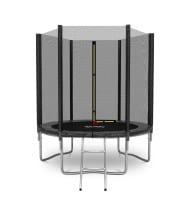 Trampoline de Jardin Deluxe ø185cm Noir - avec Filet de sécurité, Tapis de saut, Coussin de protection, Echelle