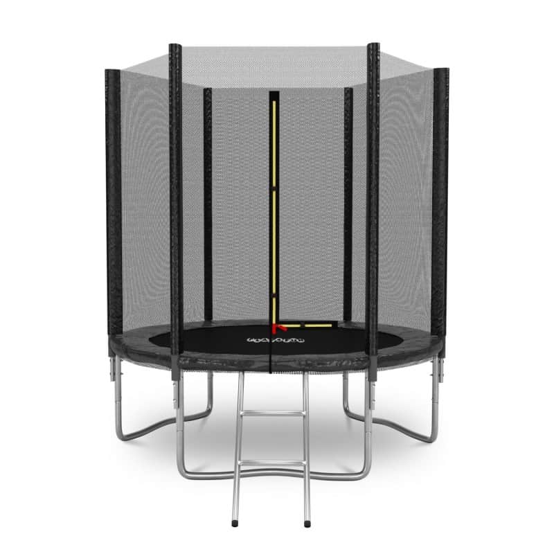 Trampoline de Jardin Deluxe ø185cm Noir - avec Filet de sécurité, Tapis de saut, Coussin de protection, Echelle