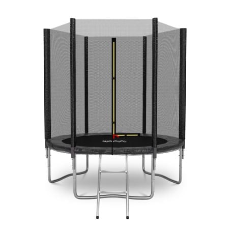 Trampoline de Jardin Deluxe ø185cm Noir - avec Filet de sécurité, Tapis de saut, Coussin de protection, Echelle