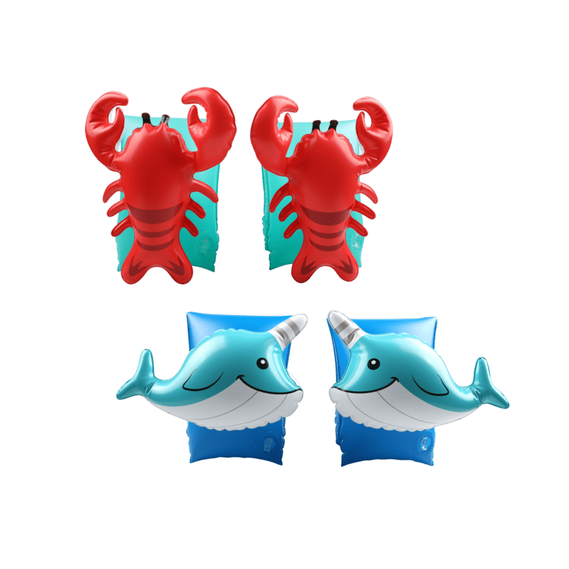 Brassards Gonflables De Natation x2 pour Enfants 3-6 Ans, Flotteurs piscine & plage - Pack Duo Homard Dauphin