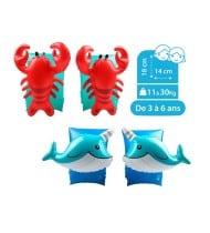 Brassards Gonflables De Natation x2 pour Enfants 3-6 Ans, Flotteurs piscine & plage - Pack Duo Homard Dauphin