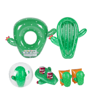 Brassards de Natation 3-6 ans + Bouée + Matelas + Porte Boisson + Ballon gonflable - Pack Famille Cactus