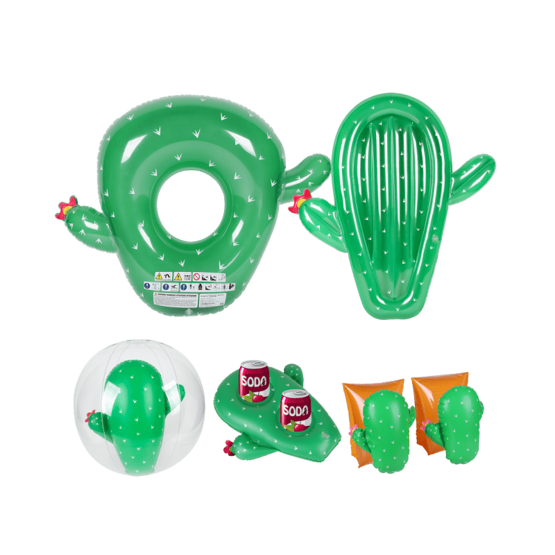Brassards de Natation 3-6 ans + Bouée + Matelas + Porte Boisson + Ballon gonflable - Pack Famille Cactus