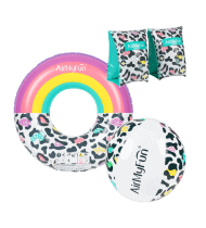 Brassards de Natation 3-6 ans + Bouée Gonflable ø120cm + Ballon gonflable ø28cm - Pack Jeunesse Leopard