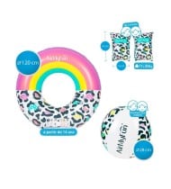 Brassards de Natation 3-6 ans + Bouée Gonflable ø120cm + Ballon gonflable ø28cm - Pack Jeunesse Leopard