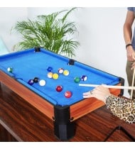 Billard de table avec accessoires - Kit Billard Compact de bureau ou salle de jeu, 102 x 51 x 22.5 cm - Marron et Tapis Bleu