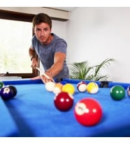 Billard de table avec accessoires - Kit Billard Compact de bureau ou salle de jeu, 102 x 51 x 22.5 cm - Marron et Tapis Bleu